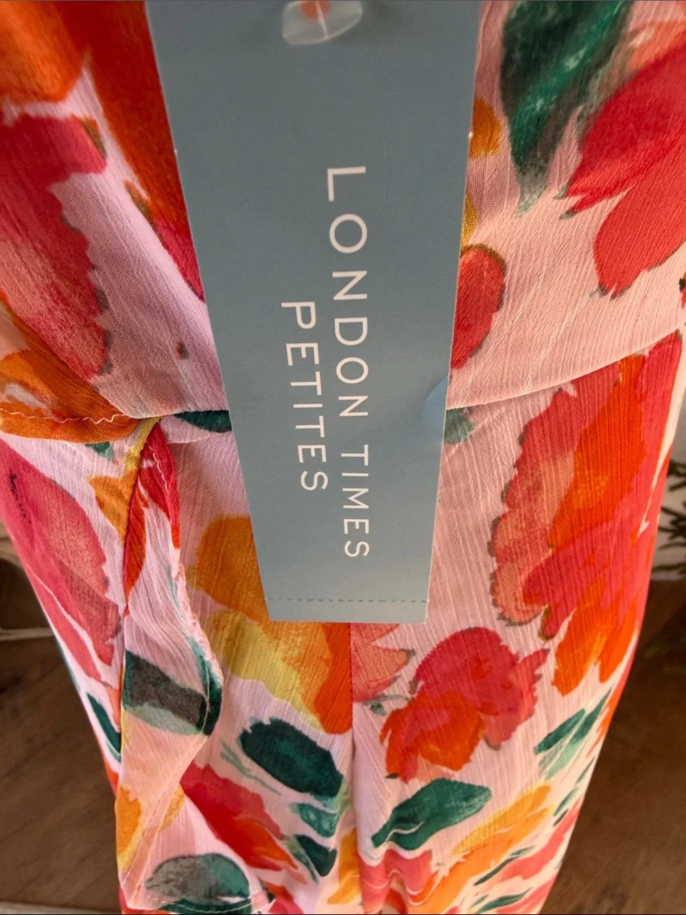 London Times Floral Ruffle Midi Dress - Pink, Orange & Green - Picture 4 of 5